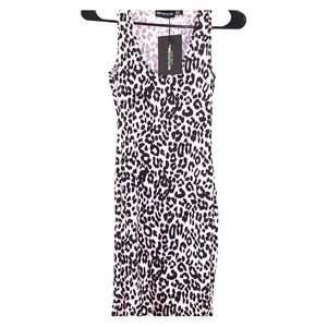 Pink and black leopard print body con dress